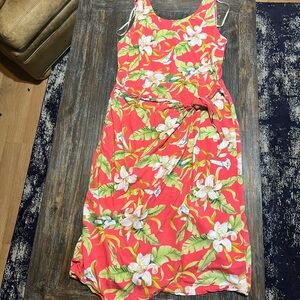 La Cabana Vintage Tropical Floral Midi Dress - Pink with Floral